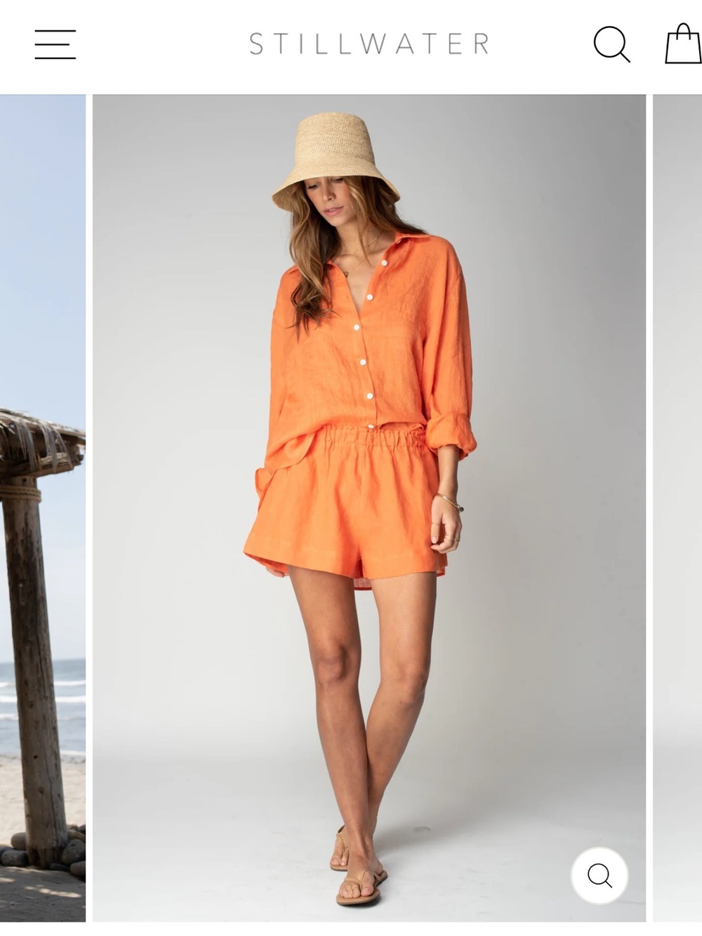 Stillwater Women's Orange Linen Button-Down Shirt & Shorts Set